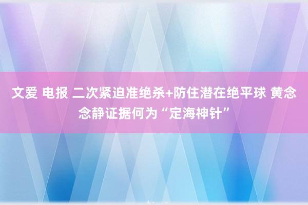 文爱 电报 二次紧迫准绝杀+防住潜在绝平球 黄念念静证据何为“定海神针”