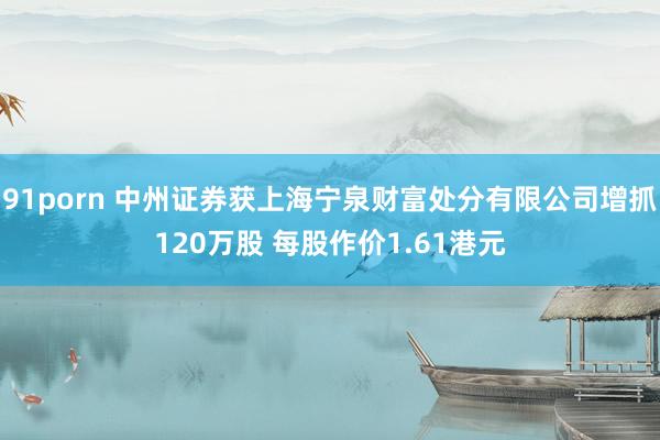 91porn 中州证券获上海宁泉财富处分有限公司增抓120万股 每股作价1.61港元
