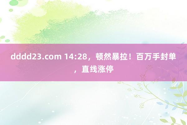 dddd23.com 14:28，顿然暴拉！百万手封单，直线涨停